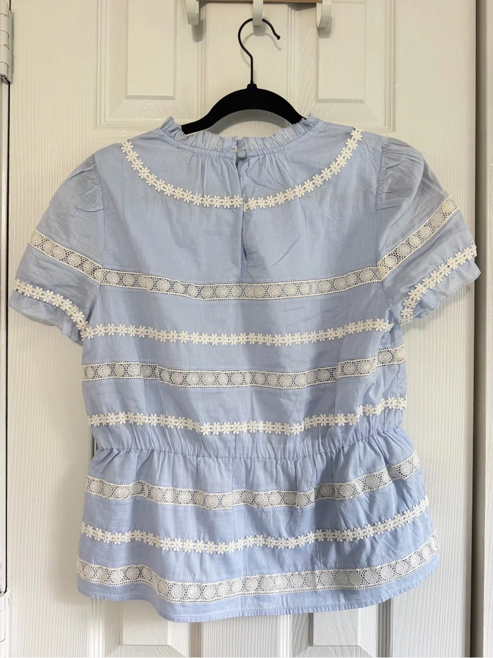 J.Crew Re-Imagined Blue Cotton Embroidered Lace Puff Sleeve Peasant Blouse Small